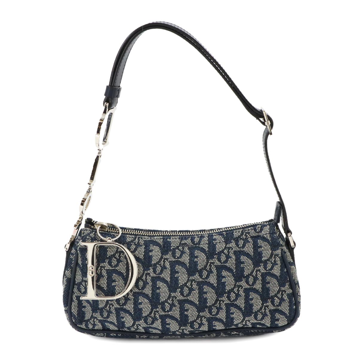 Trotter Shoulder Bag Canvas Leather Navy