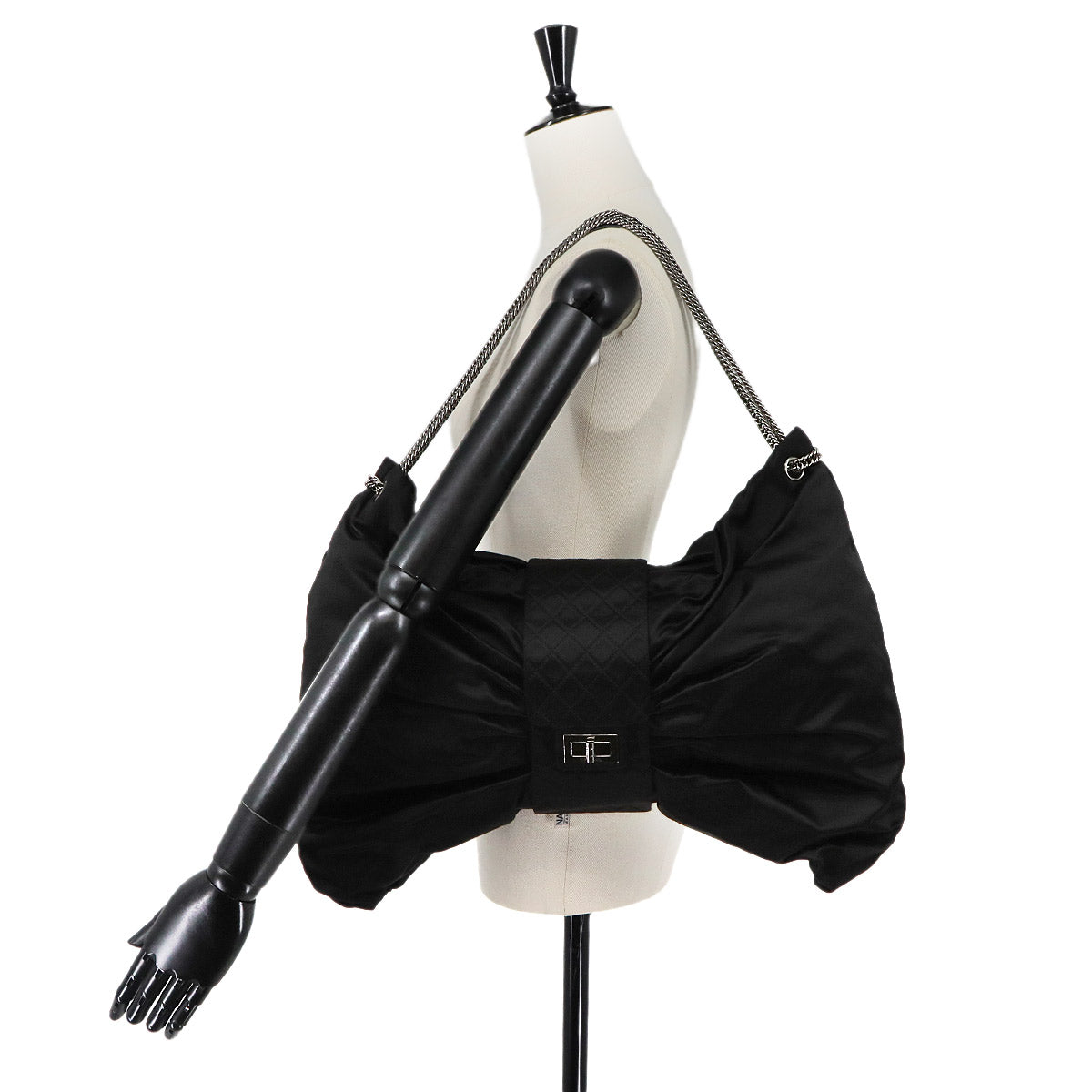 2.55 Ribbon Chain Shoulder Bag Satin Black Purse