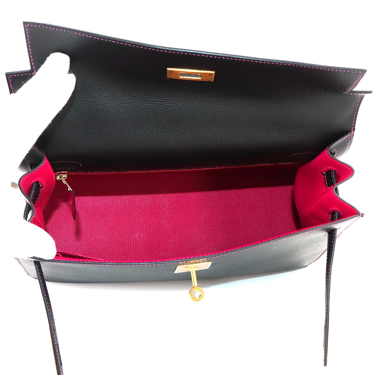 Kelly 32 Hand Shoulder Bag Veau Epsom Black Rose Mexico