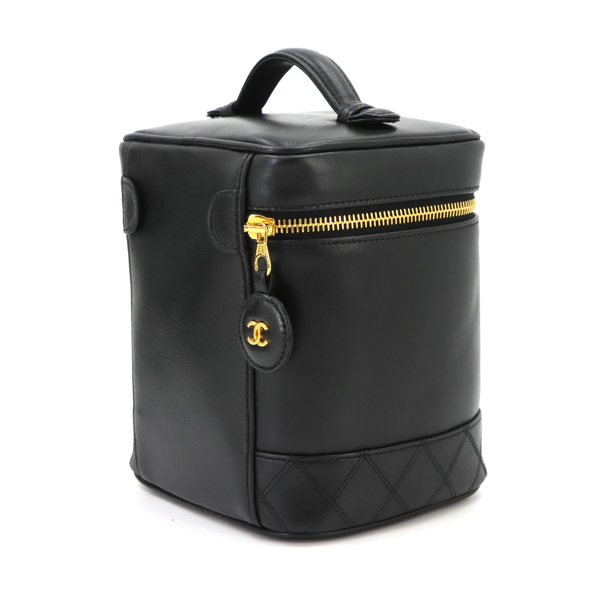 Bicolore Vanity Hand Bag Leather Black A01619 Vintage Purse