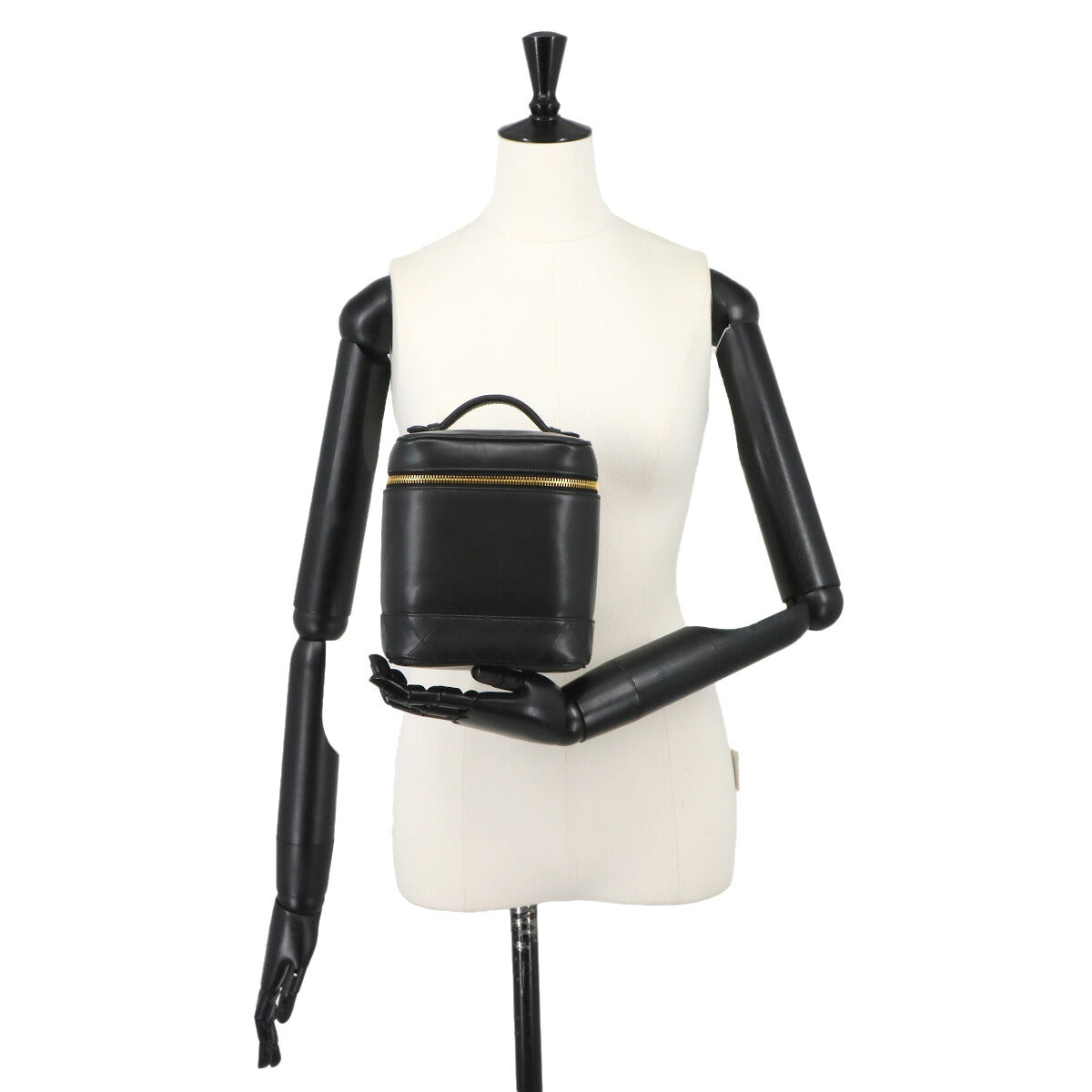 Bicolore Vanity Hand Bag Leather Black A01619 Vintage Purse