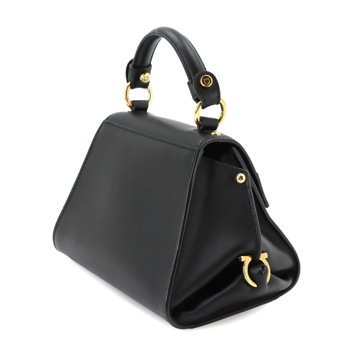 Gancini Mini Sofia Hand Shoulder Bag Leather Black