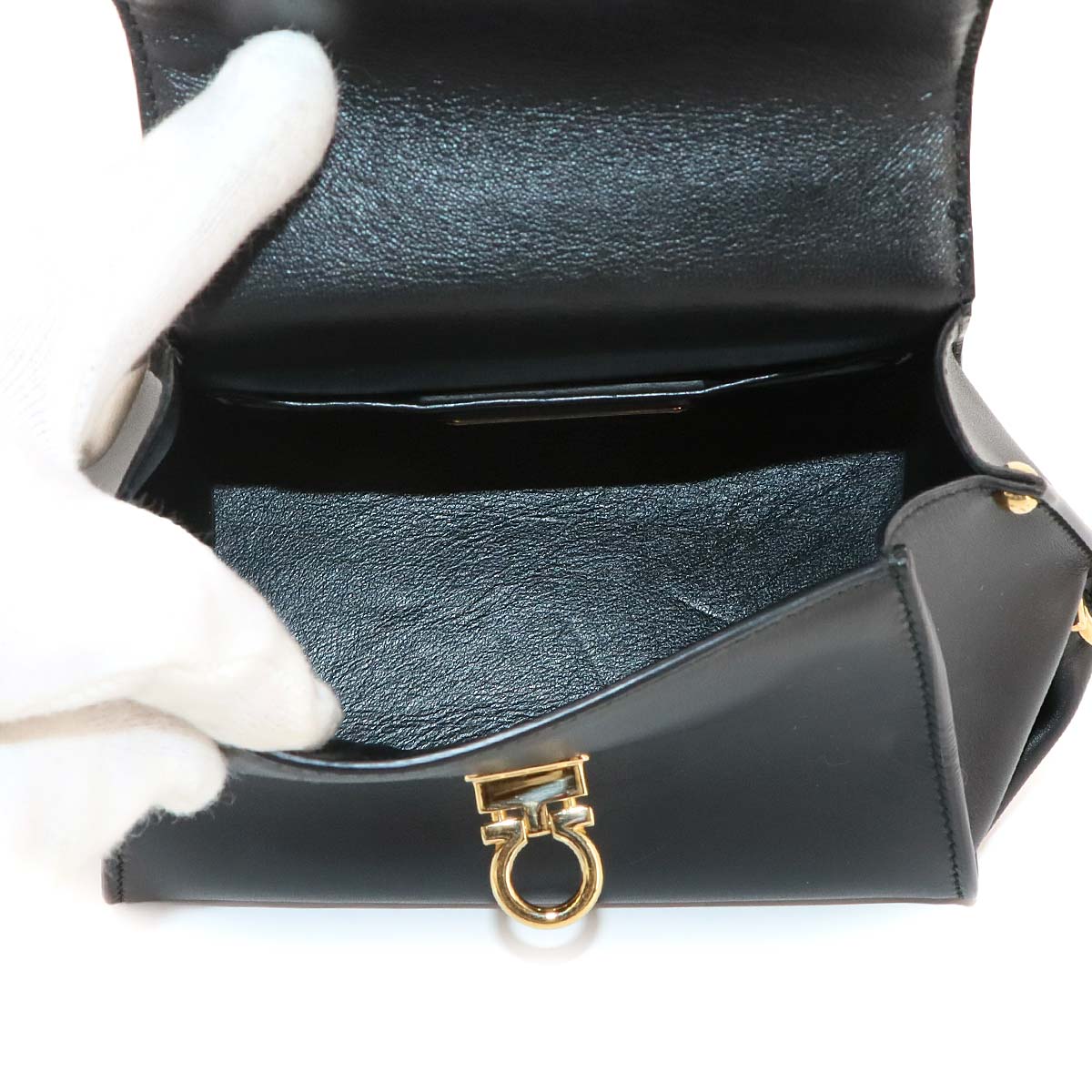 Gancini Mini Sofia Hand Shoulder Bag Leather Black