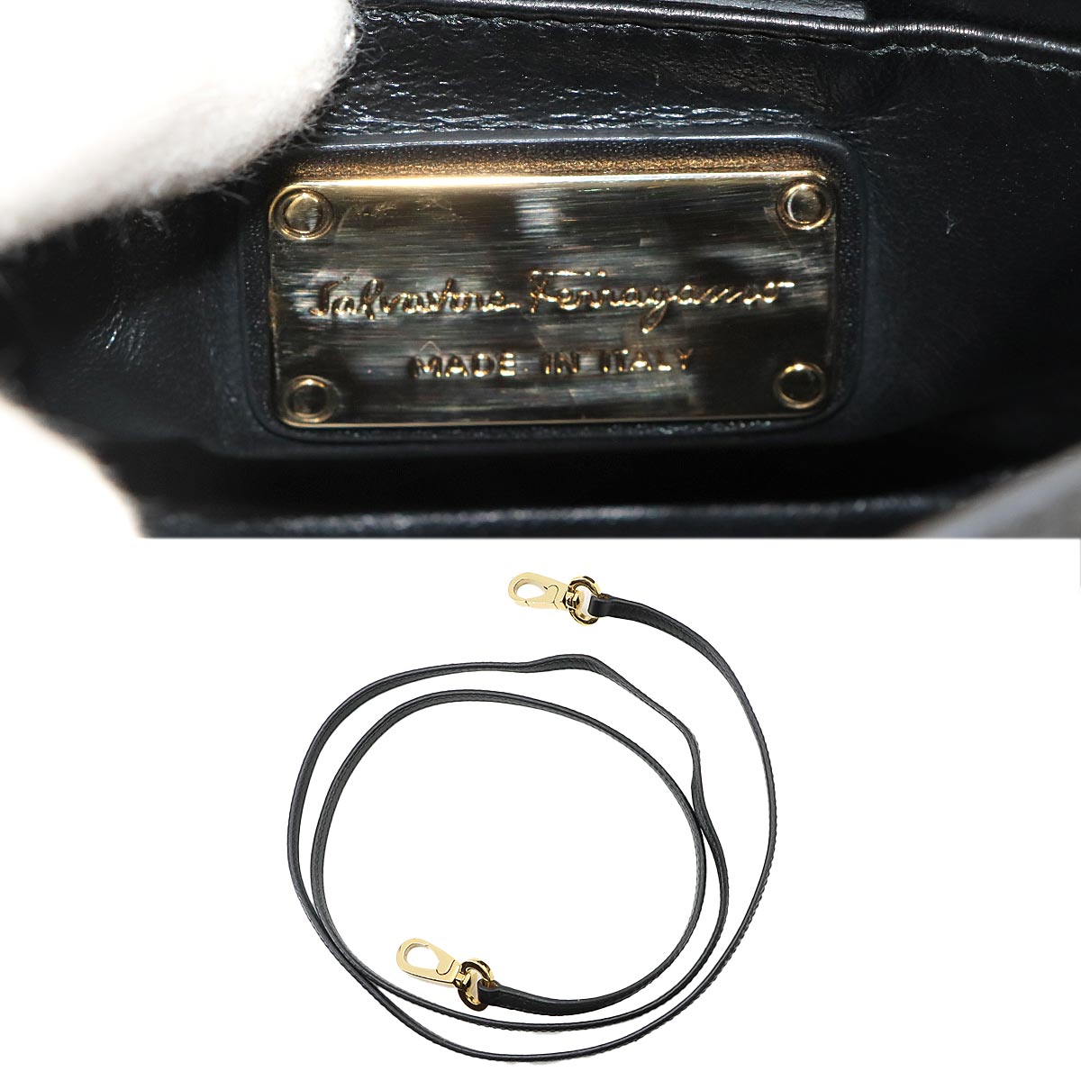 Gancini Mini Sofia Hand Shoulder Bag Leather Black