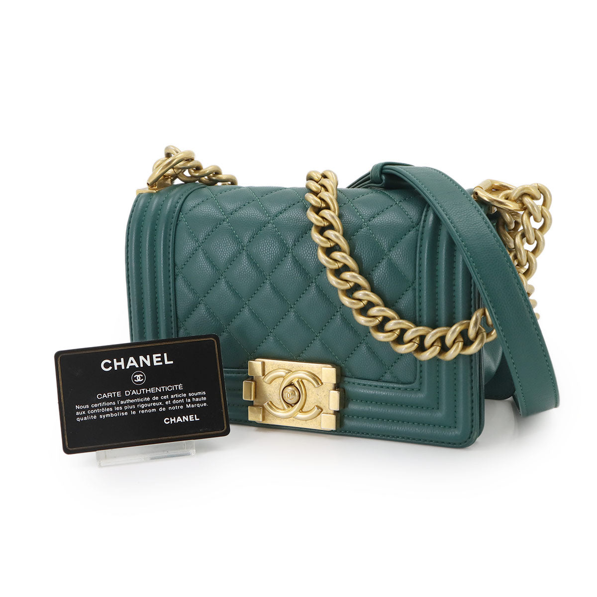 BOY CHANEL Small Chain Shoulder Bag Leather Green A67085