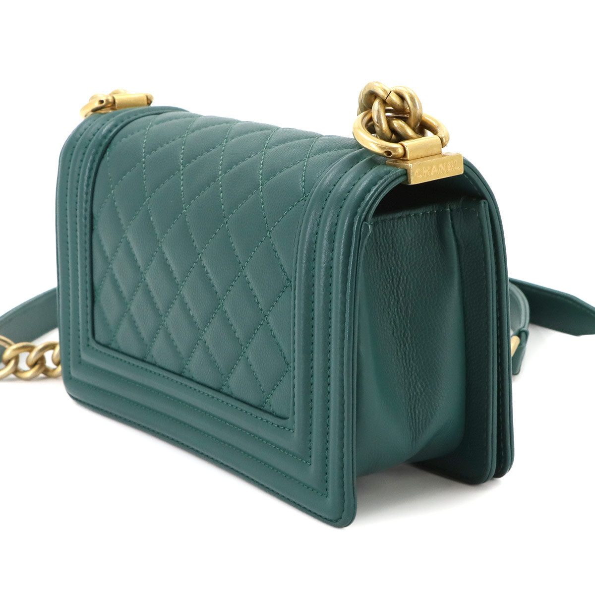BOY CHANEL Small Chain Shoulder Bag Leather Green A67085