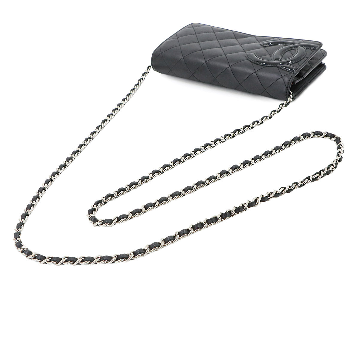Cambon Line Chain Long Wallet Leather Enamel Black A46646