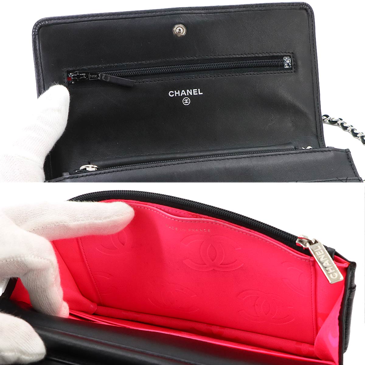 Cambon Line Chain Long Wallet Leather Enamel Black A46646