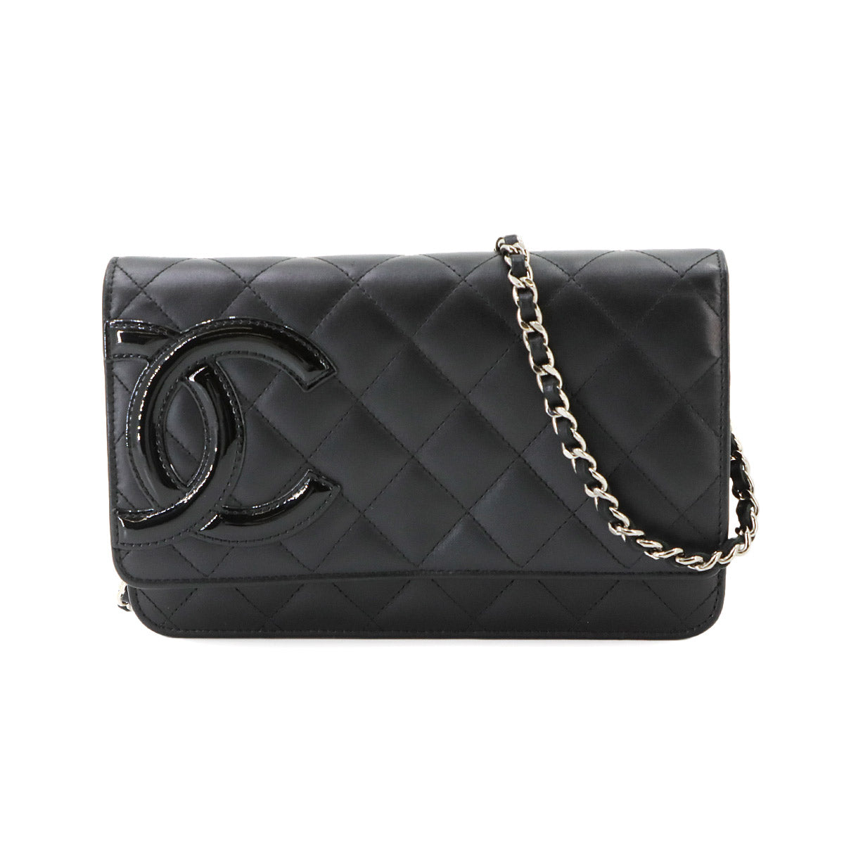 Cambon Line Chain Long Wallet Leather Enamel Black A46646