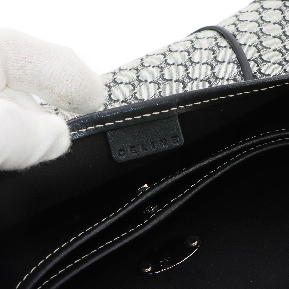 Macadam Shoulder Bag Canvas Leather Gray Black Vintage