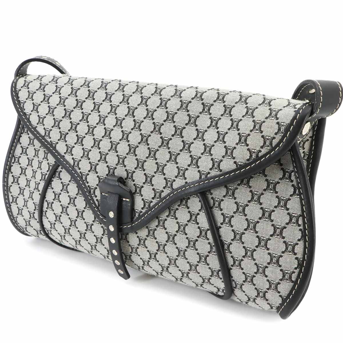 Macadam Shoulder Bag Canvas Leather Gray Black Vintage