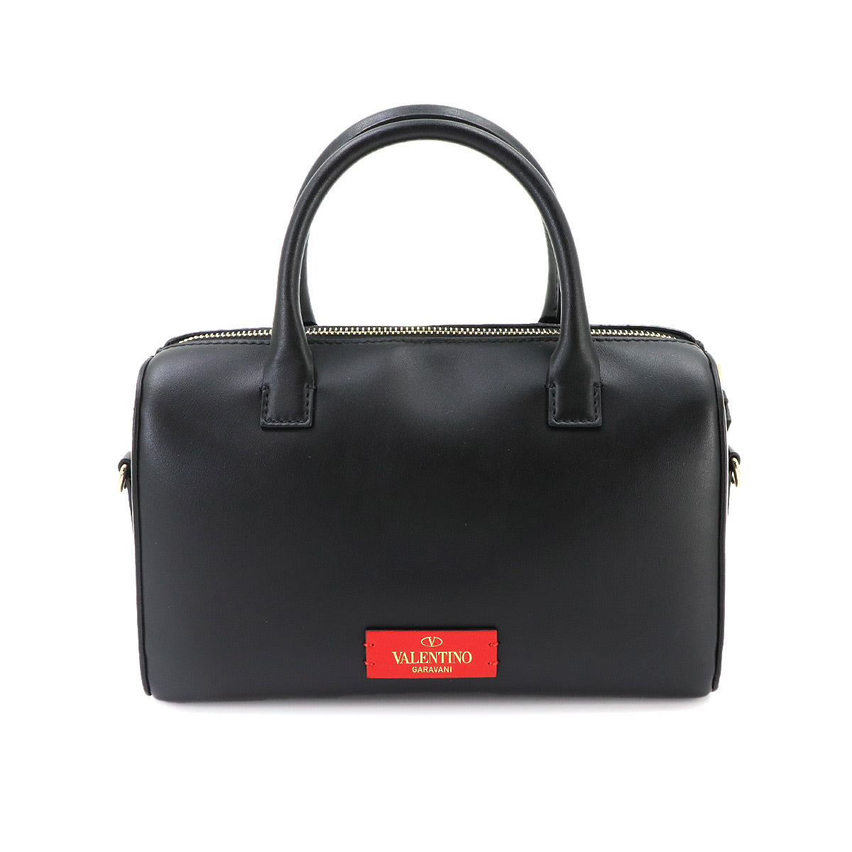 V Logos Walk Hand Shoulder Bag Leather Black