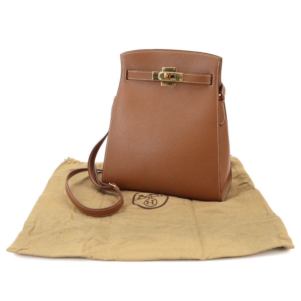 HERMES Kelly Sport MM Shoulder Bag Couchevel Epsom Gold Vintage Purse