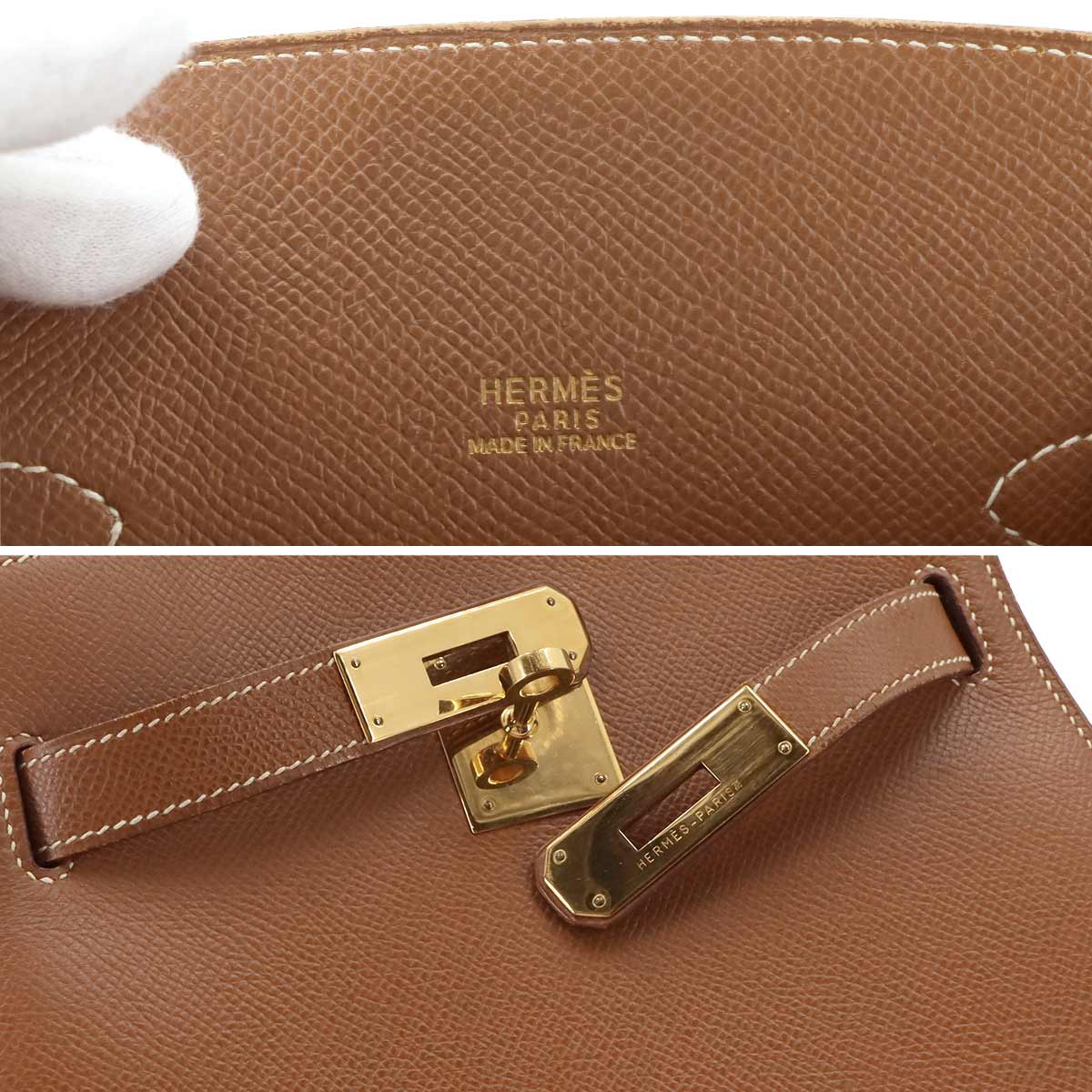 HERMES Kelly Sport MM Shoulder Bag Couchevel Epsom Gold Vintage Purse
