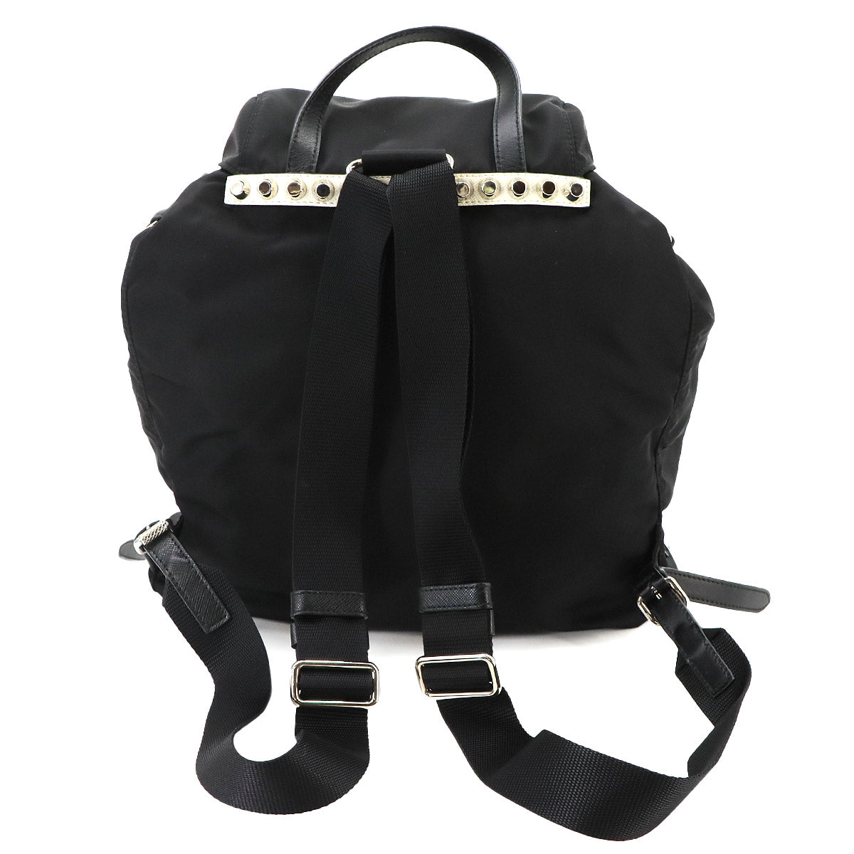 Backpack Studs Nylon Leather Nero Black 1BZ811 Purse