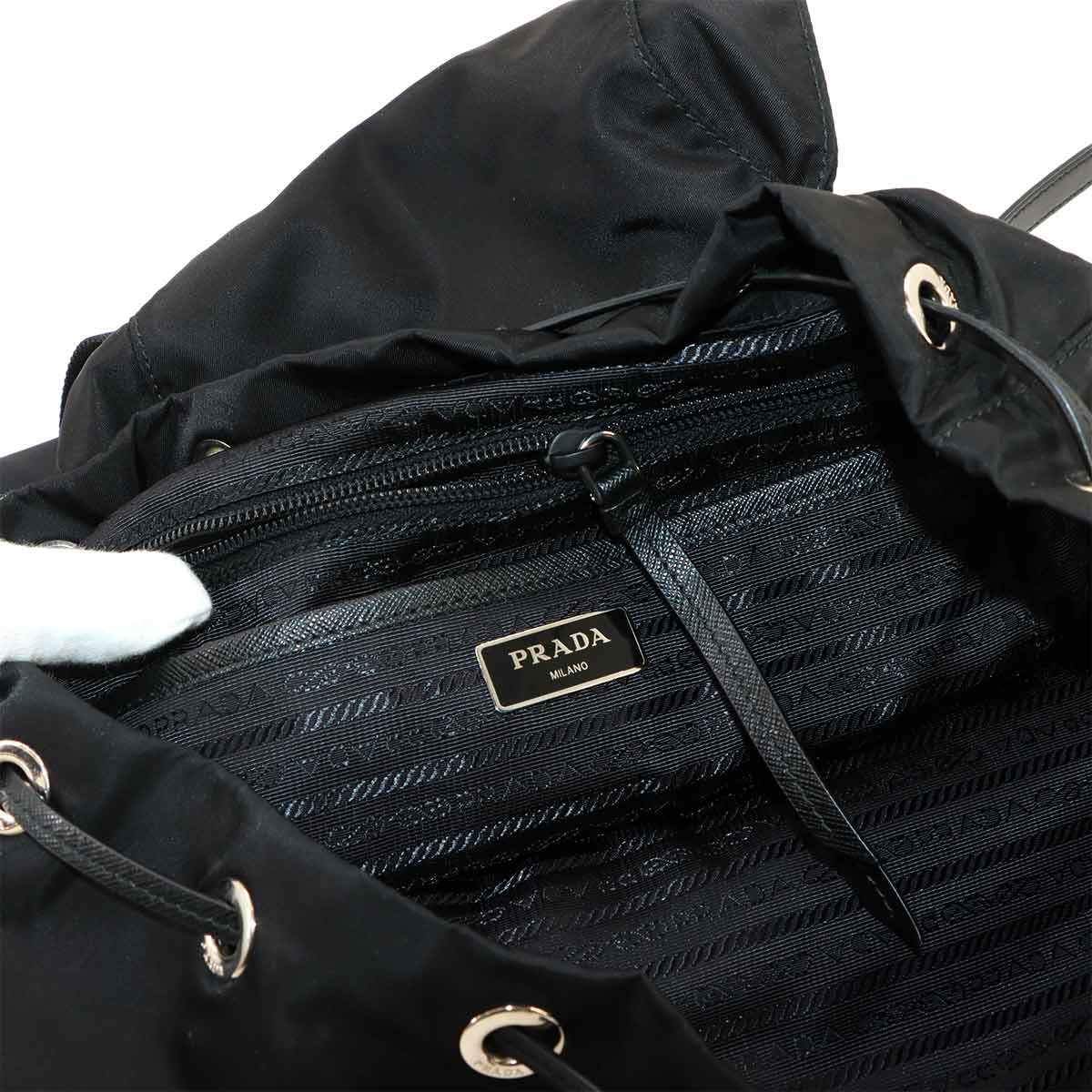 Backpack Studs Nylon Leather Nero Black 1BZ811 Purse
