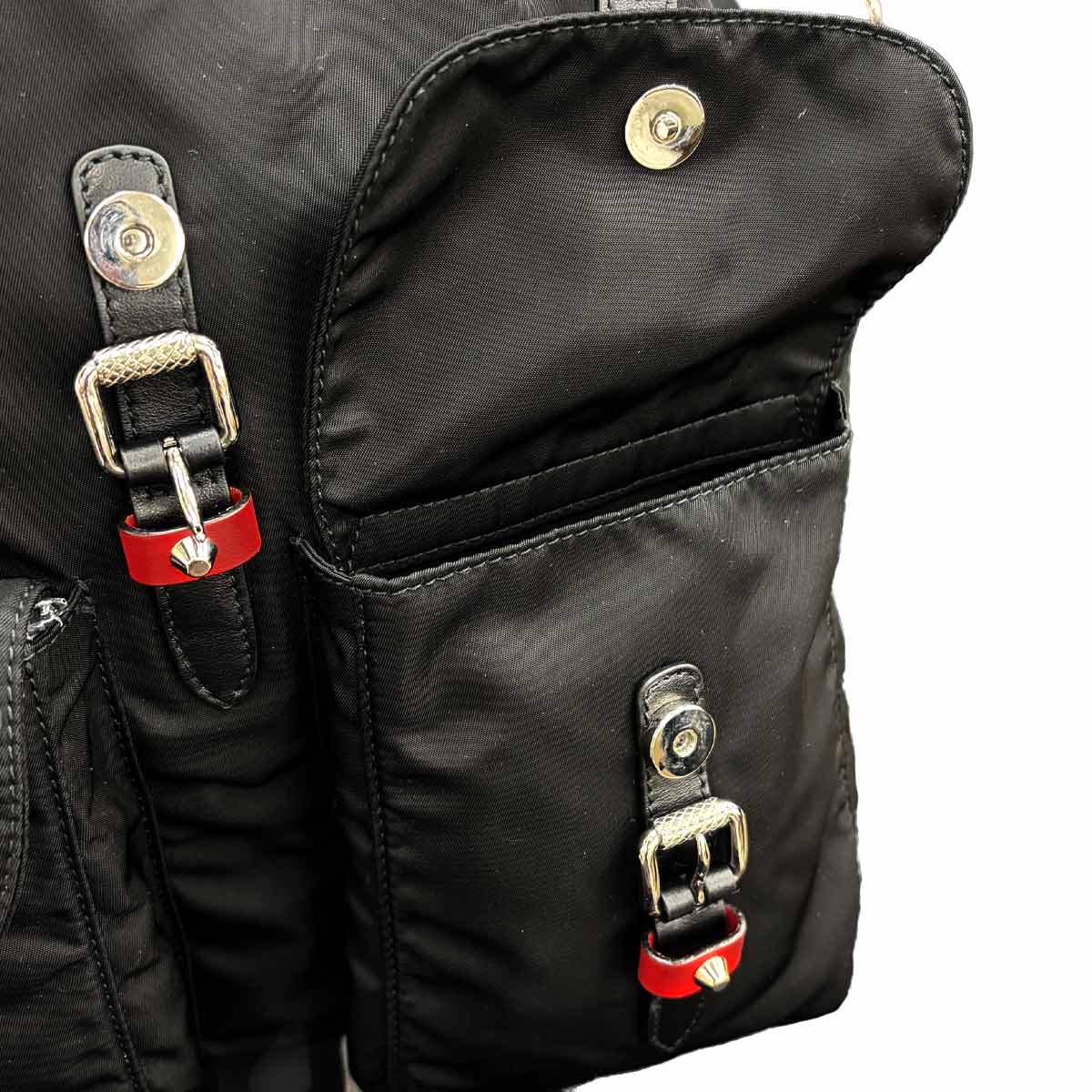 Backpack Studs Nylon Leather Nero Black 1BZ811 Purse