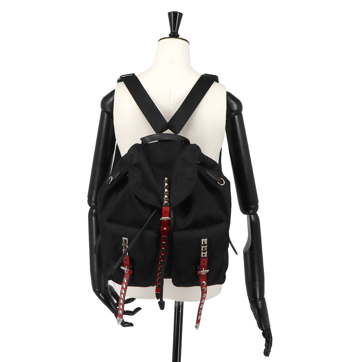 Backpack Studs Nylon Leather Nero Black 1BZ811 Purse