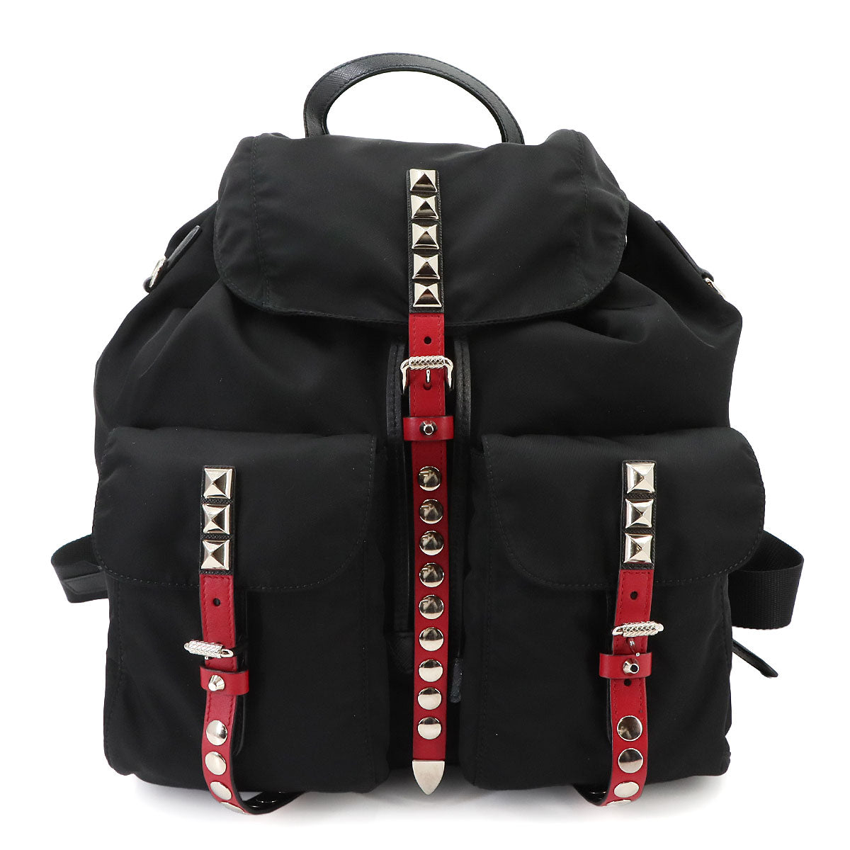 Backpack Studs Nylon Leather Nero Black 1BZ811 Purse