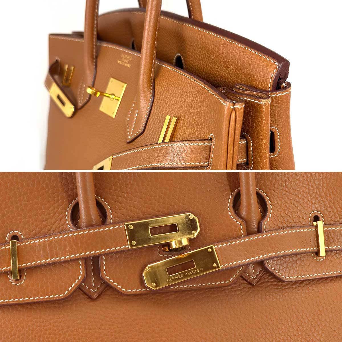 Birkin 35 Togo Gold Hand Bag Brown