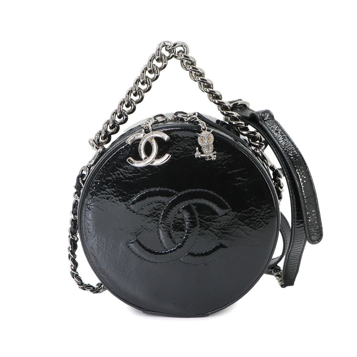 Matelasse Chain Hand Shoulder Bag Patent leather Black Purse