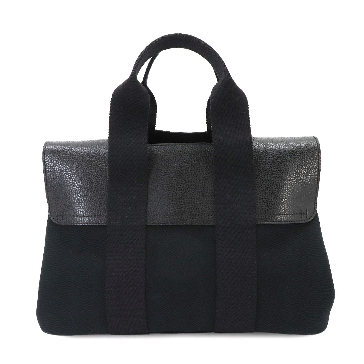 Valparaiso PM Hand Bag Toile Chevron Leather Black Purse