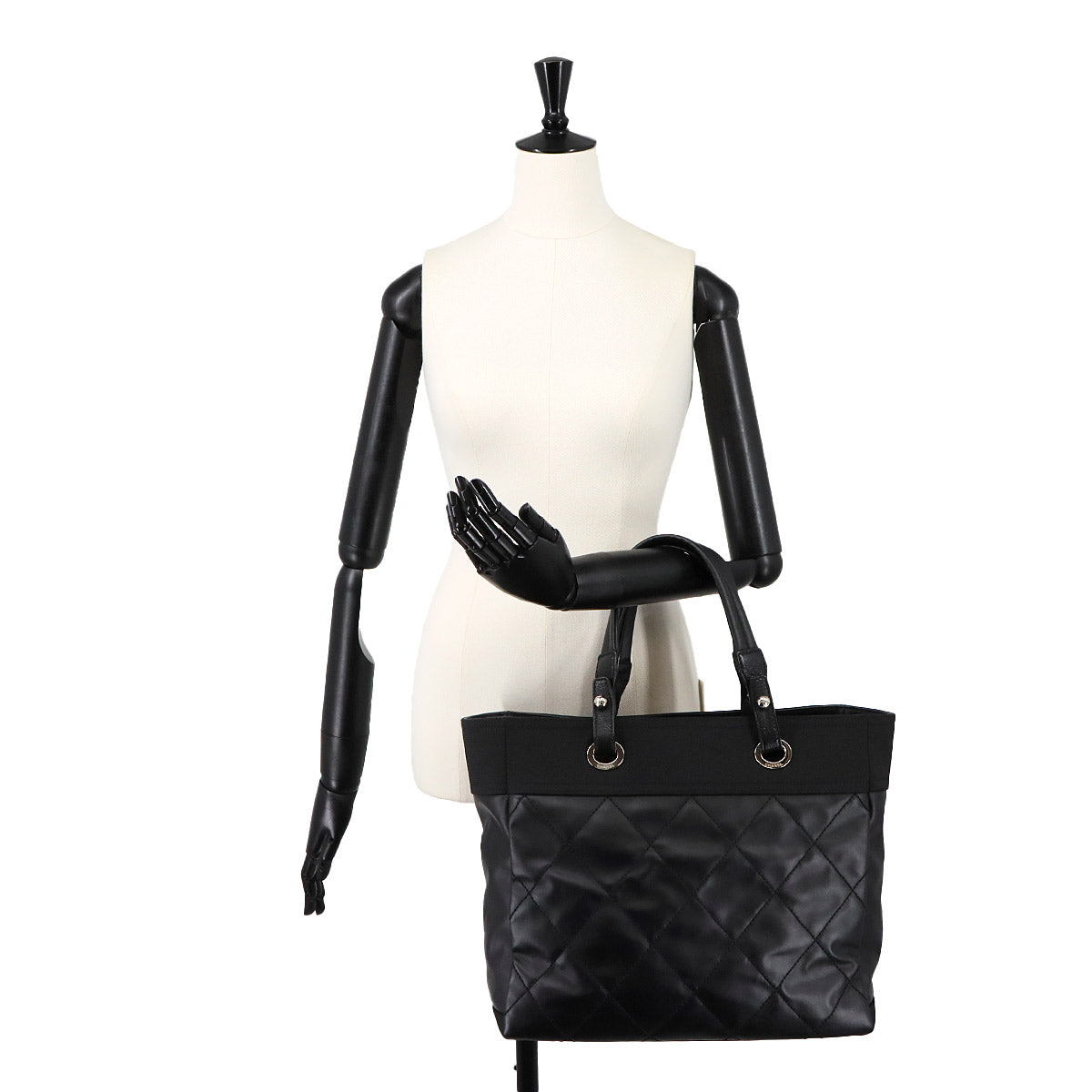 Paris Biarritz MM Tote Bag PVC Nylon Leather Black A34209