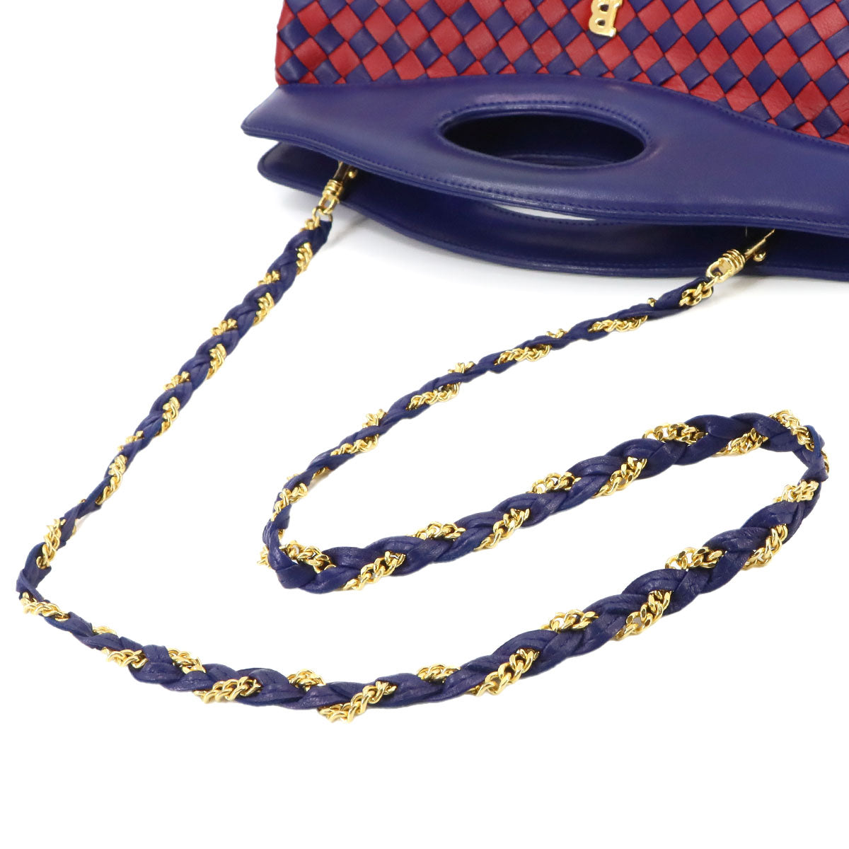 2way Hand Shoulder Bag Leather Navy Red Purse