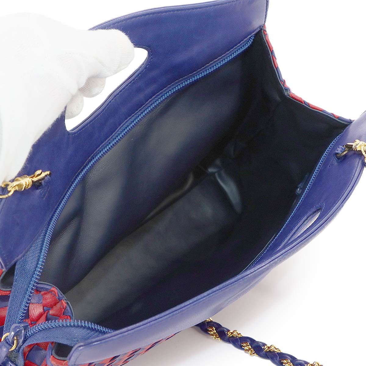 2way Hand Shoulder Bag Leather Navy Red Purse