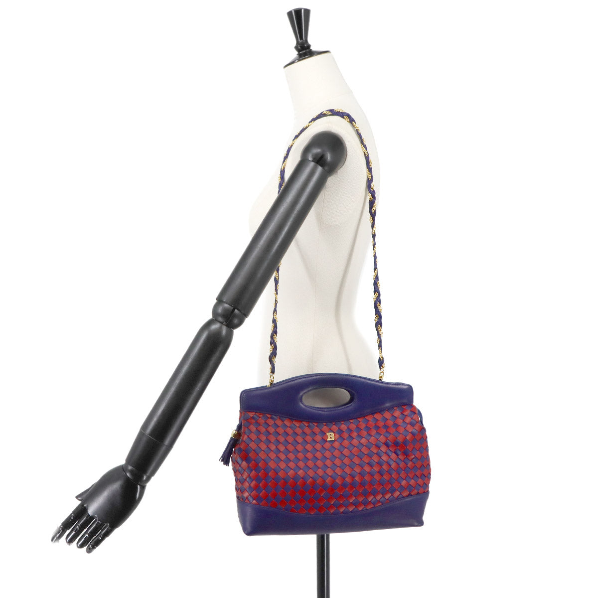 2way Hand Shoulder Bag Leather Navy Red Purse