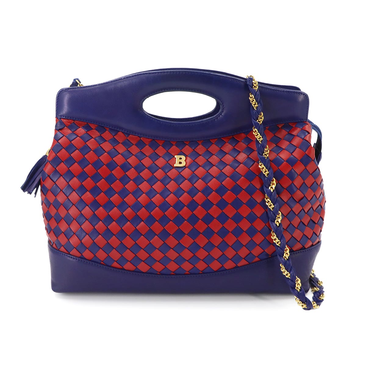 2way Hand Shoulder Bag Leather Navy Red Purse