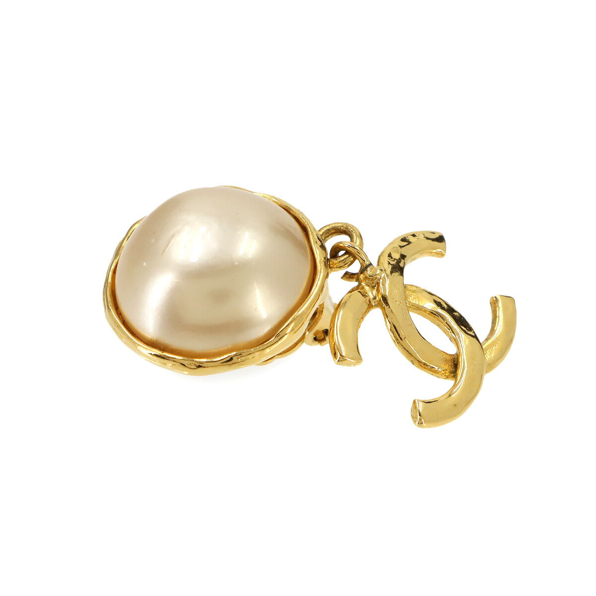 Faux pearl Coco Logos Earrings Gold 93A Clip Vintage Accessory