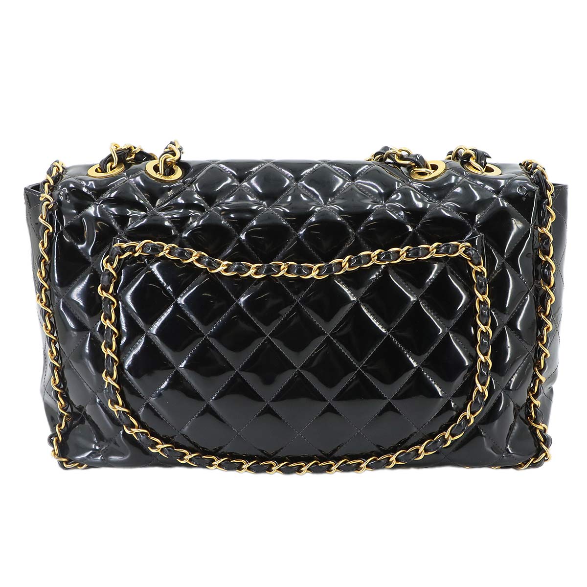 Matelasse 34 Chain Shoulder Bag Enamel Black Vintage Purse