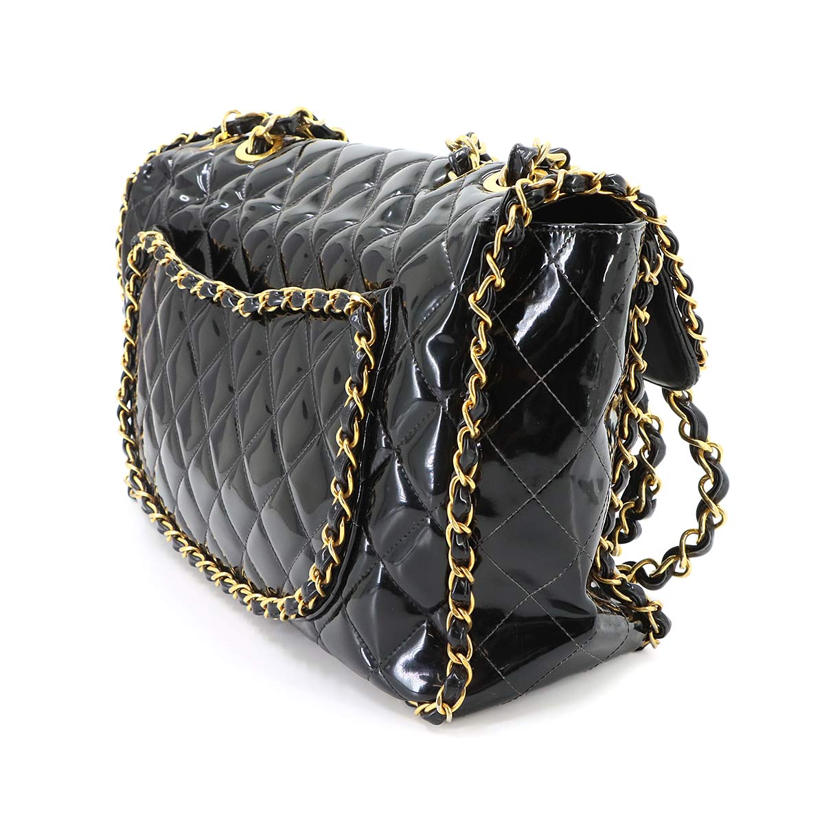 Matelasse 34 Chain Shoulder Bag Enamel Black Vintage Purse