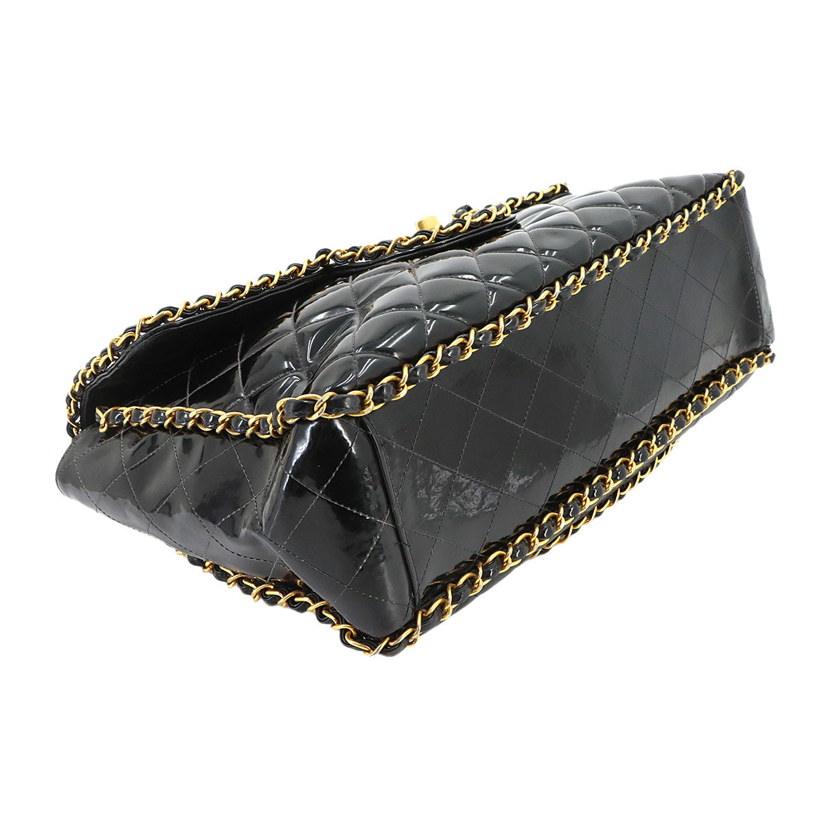Matelasse 34 Chain Shoulder Bag Enamel Black Vintage Purse