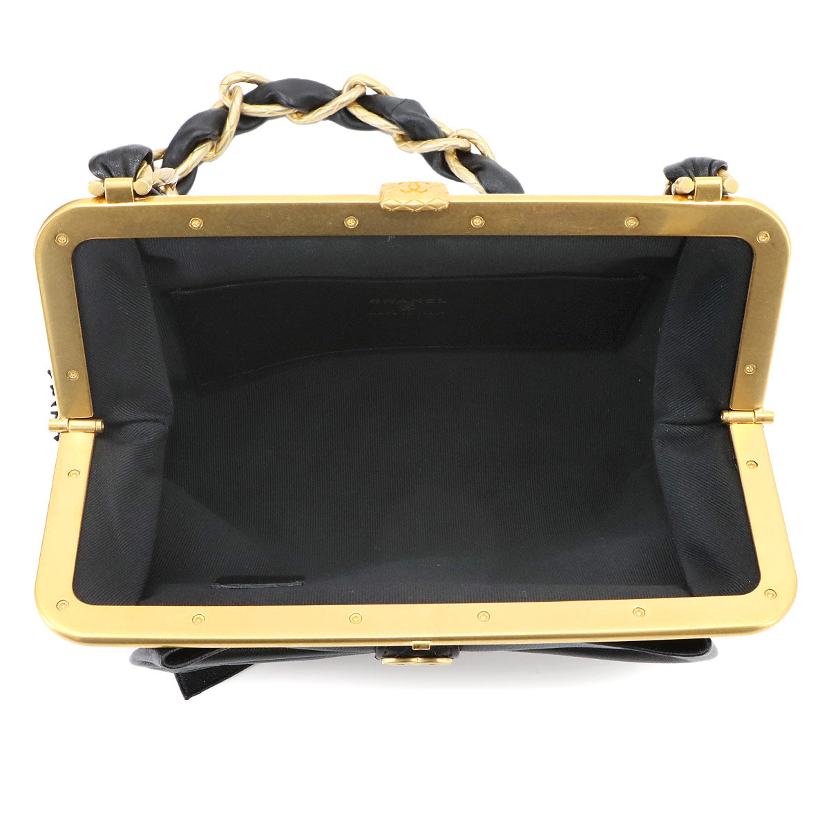 Chain Shoulder Bag Sequins Leather Black Ribbon AP4029