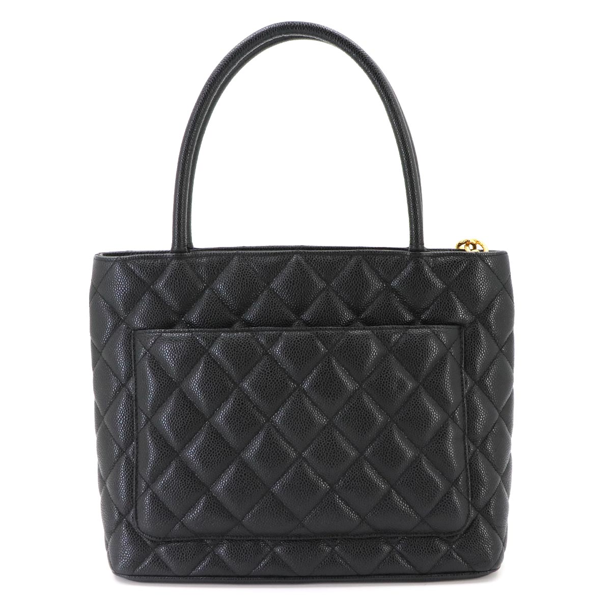 Medallion Tote Bag Leather Black A01804 Coco Logos Vintage