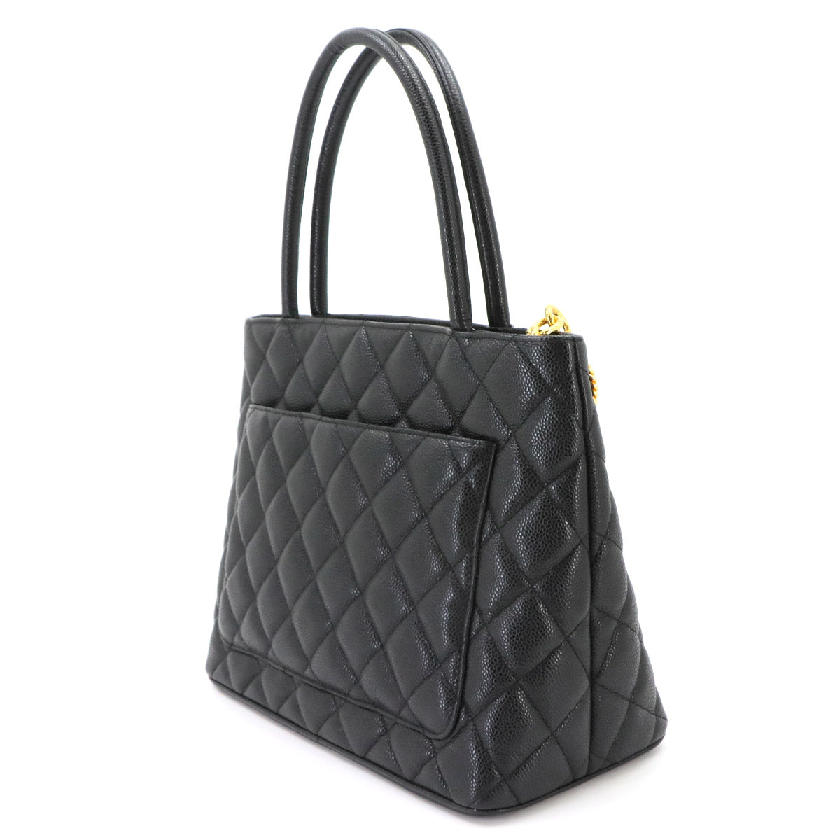 Medallion Tote Bag Leather Black A01804 Coco Logos Vintage