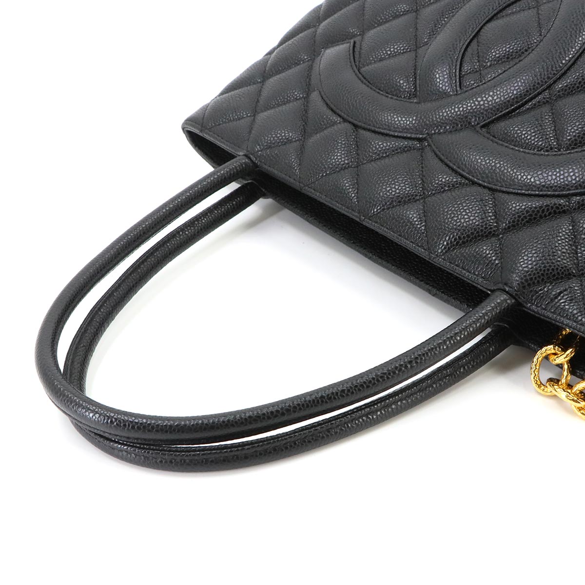 Medallion Tote Bag Leather Black A01804 Coco Logos Vintage