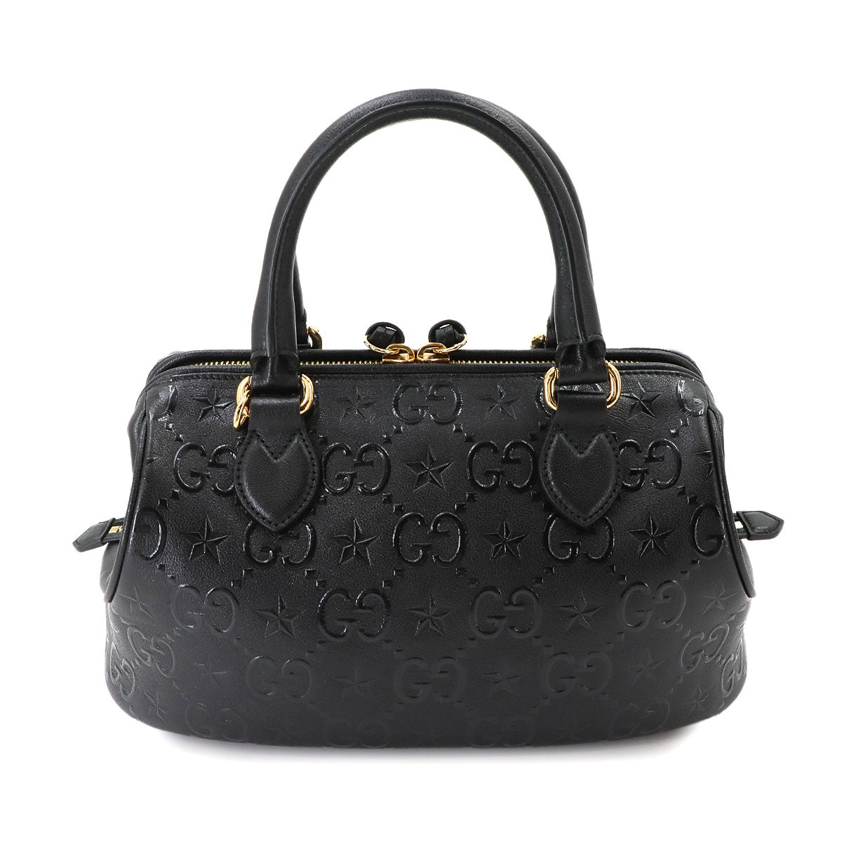 GG Star Medium Hand Shoulder Bag Leather Black 675773