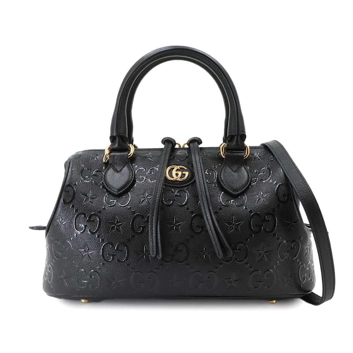 GG Star Medium Hand Shoulder Bag Leather Black 675773
