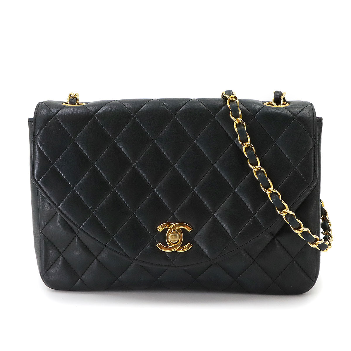 Matelasse Chain Shoulder Bag Leather Black Vintage Purse