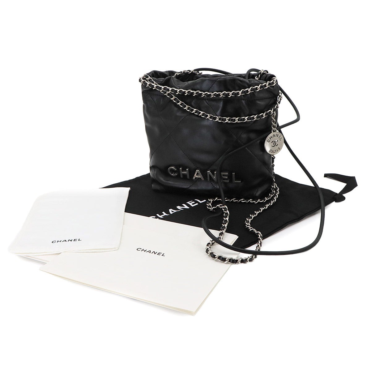 22 Mini Chain Hand Shoulder Bag Leather Black AS3980 Purse
