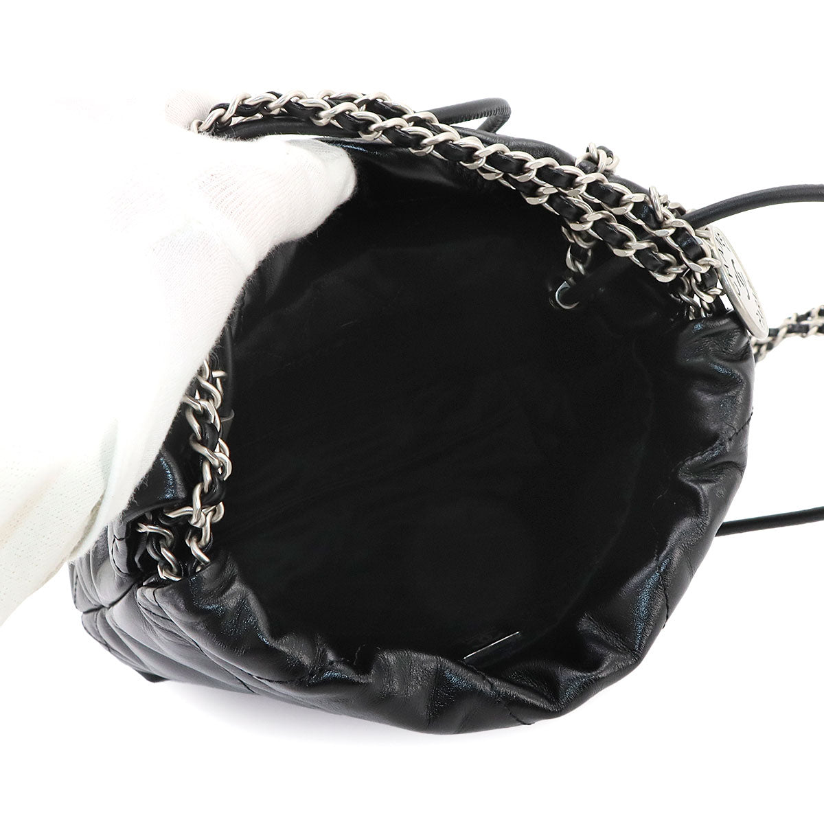 22 Mini Chain Hand Shoulder Bag Leather Black AS3980 Purse