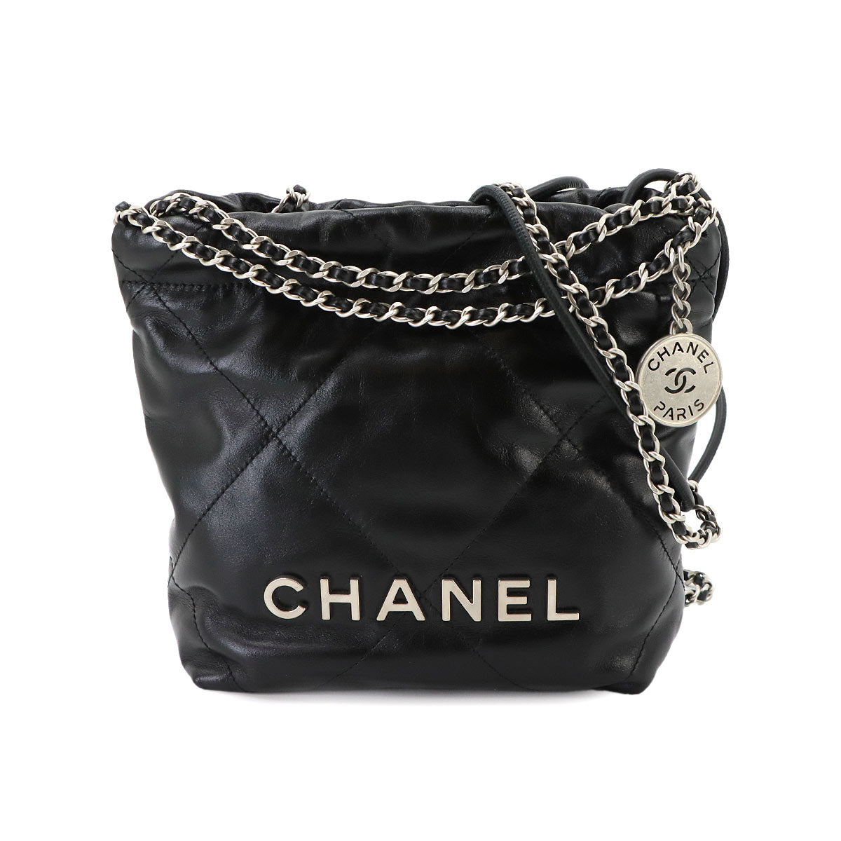 22 Mini Chain Hand Shoulder Bag Leather Black AS3980 Purse