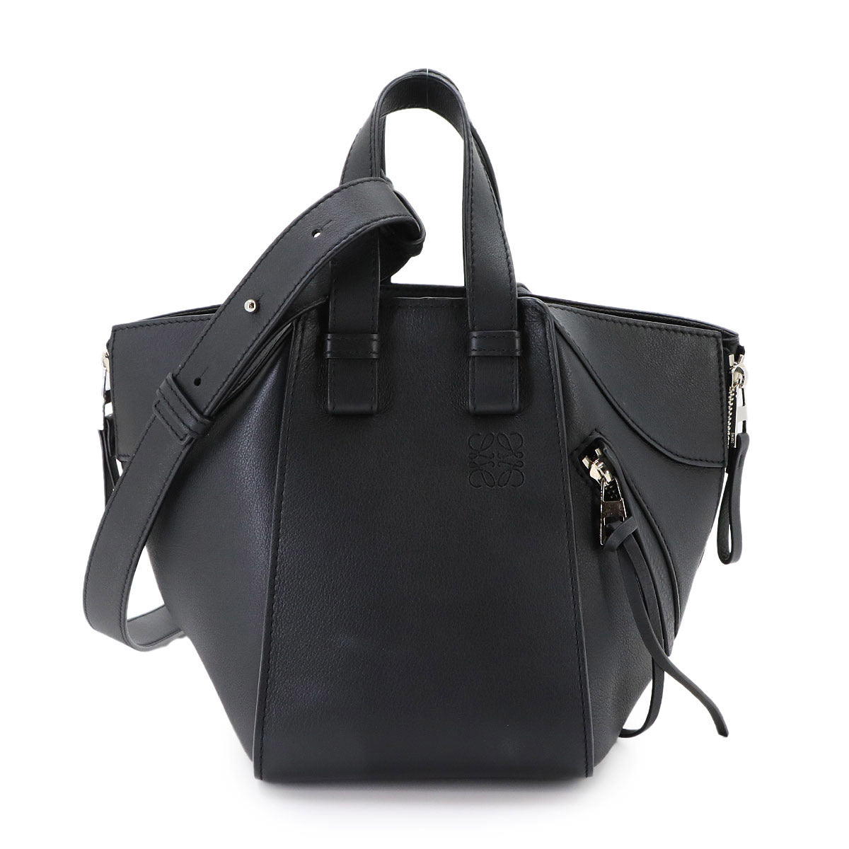 Hammock Compact 2way Hand Shoulder Bag Leather Black