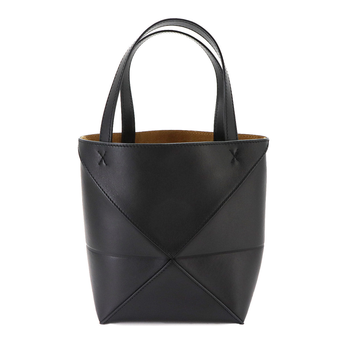Mini Puzzle Fold 2way Tote Shoulder Bag Leather Black