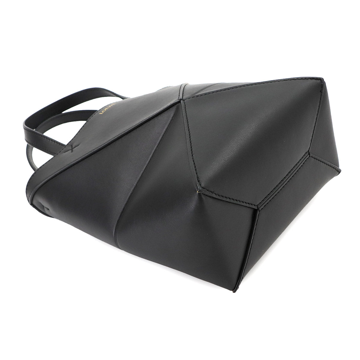 Mini Puzzle Fold 2way Tote Shoulder Bag Leather Black