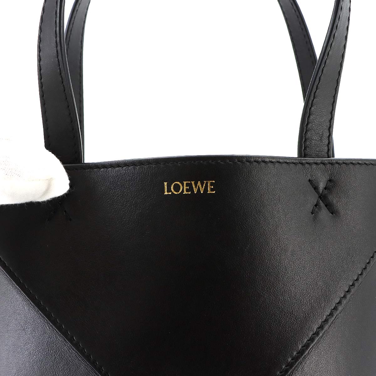 Mini Puzzle Fold 2way Tote Shoulder Bag Leather Black