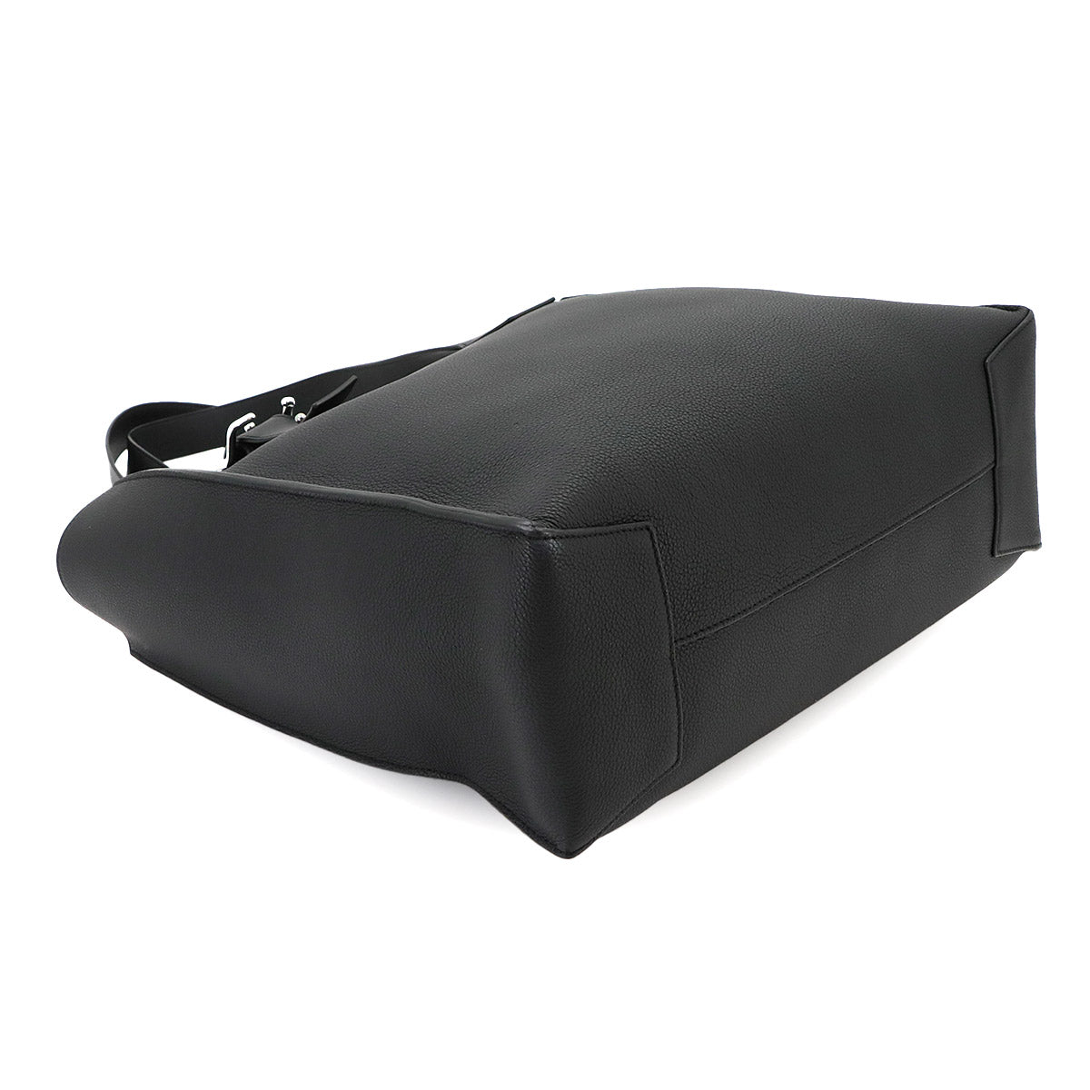 Buckle Zipper Tote Bag Leather Black Purse